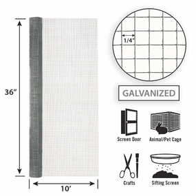 36in x 10ft Galvanized Hardware Cloth with 1/4in Openings