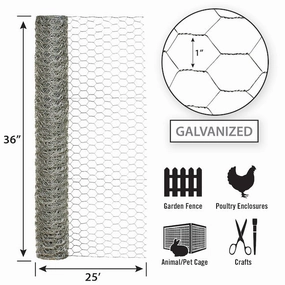 36in x 25ft Galvanized Chicken Wire with 1in Openings