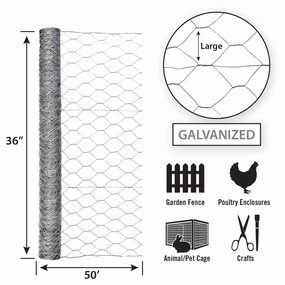 36in x 50ft Galvanized Chicken Wire with 2in Openings