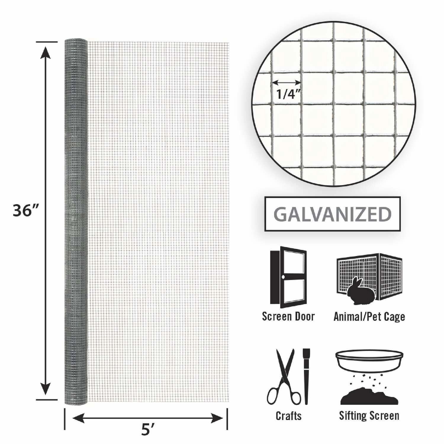 36in x 5ft Galvanized Hardware Cloth with 1/4in Openings