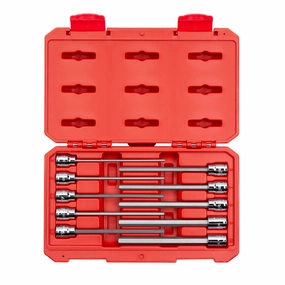 3/8 Inch Drive Long Hex Bit Socket Set. 10-Piece (3-10 mm)