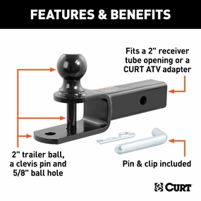 3-In-1 ATV Ball Mount With 2 Inch Shank And 2 Inch Trailer Ball
