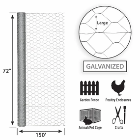 72in x 150ft Galvanized Chicken Wire with 2in Openings