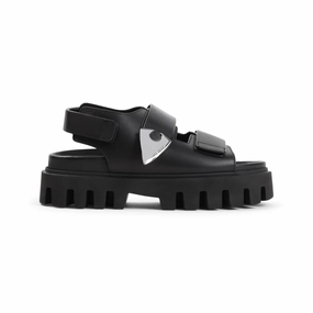 Black Leather And Rubber Sandals