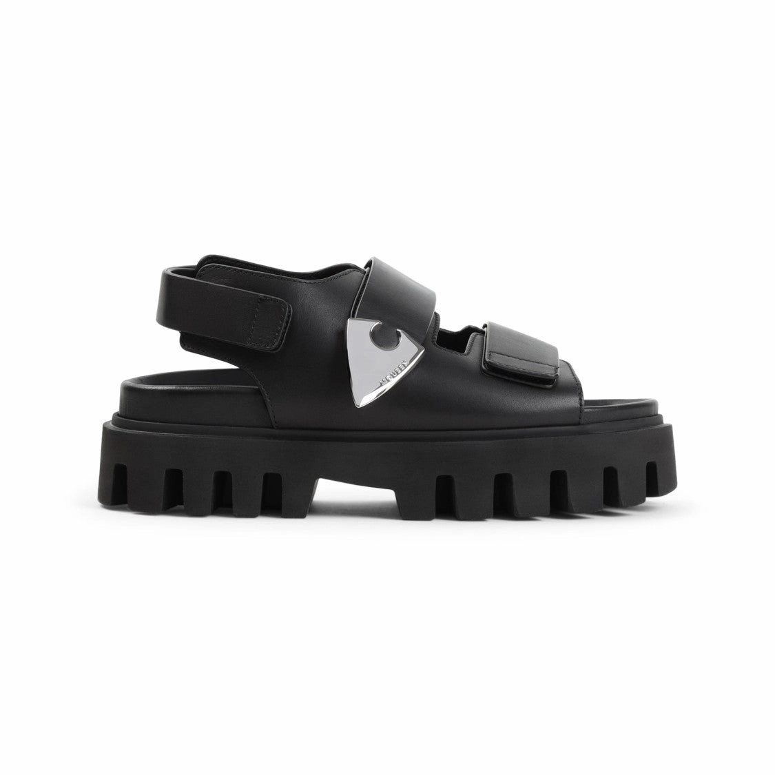 Black Leather And Rubber Sandals