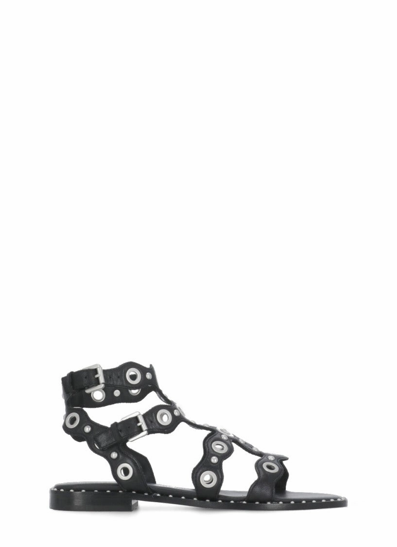 Black Leather Pop Up Sandals