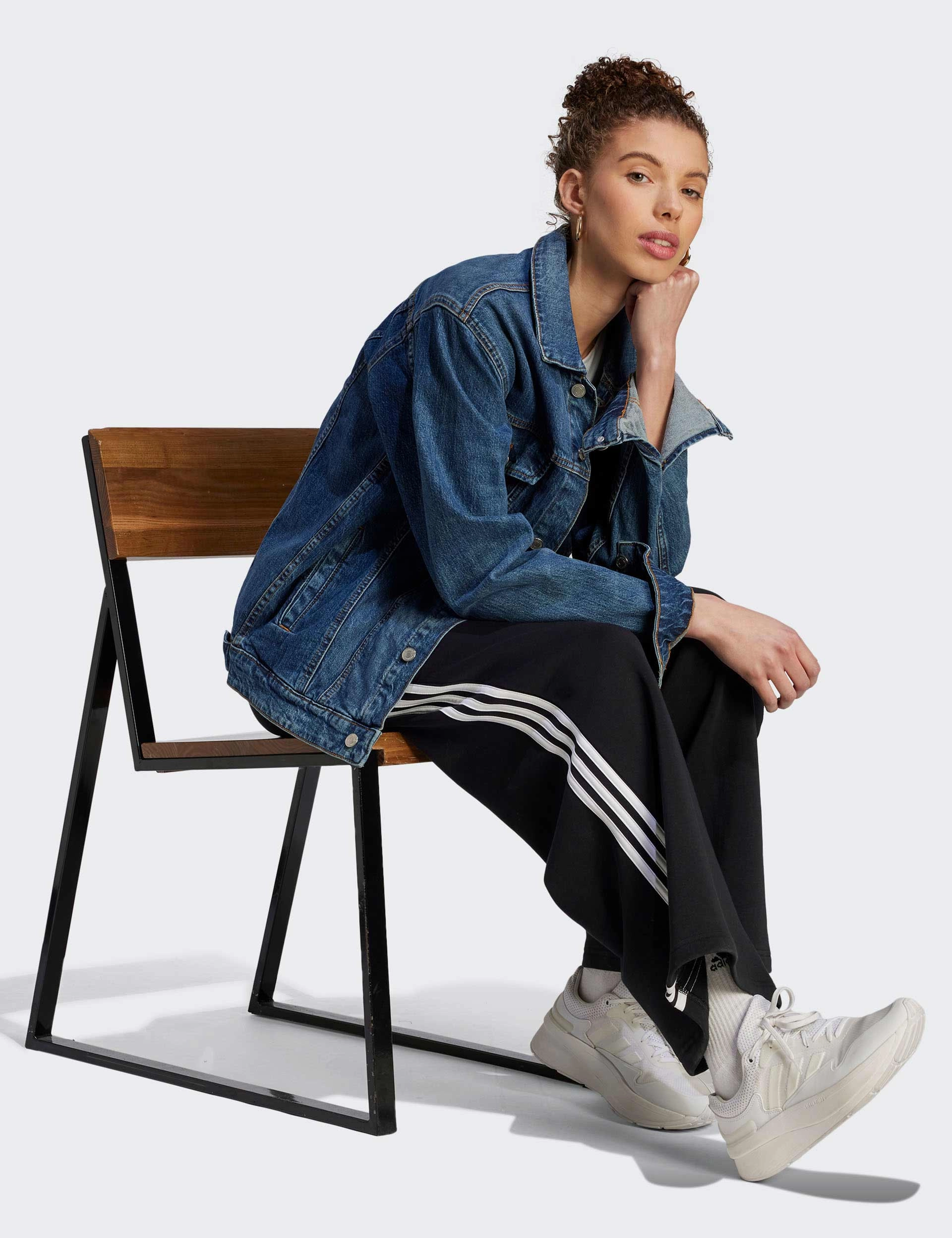 Essentials 3-Stripes French Terry Wide Joggers - Black/White