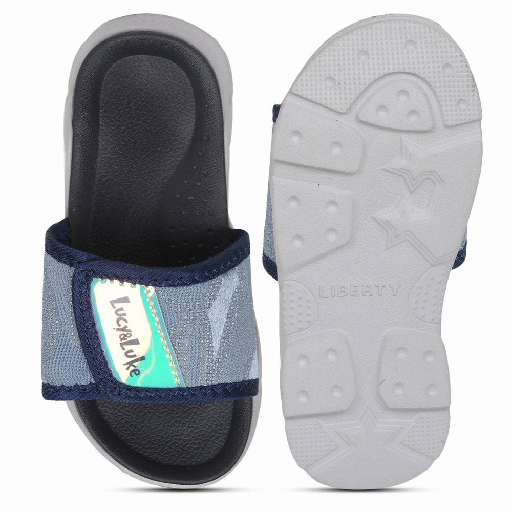 Lucy & Luke Casual Blue Slides For Kids RICKY-18 By Liberty