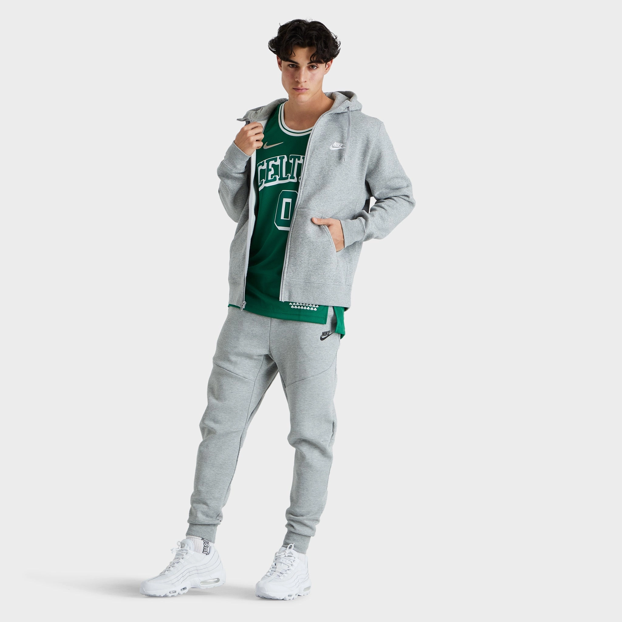 Nike Sportswear Club Fleece Full-Zip Hoodie Dark Grey Heather / Matte Silver - White