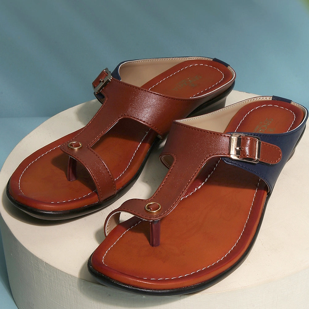 Senorita Ethnic Tan Toe Ring Slippers For Women D1-06 By Liberty